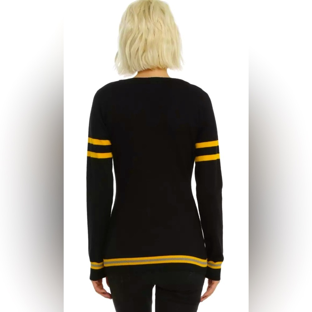 NEW! Harry Potter Hufflepuff House Open Front Knit Cardigan Sweater Black SZ S - Picture 2 of 13